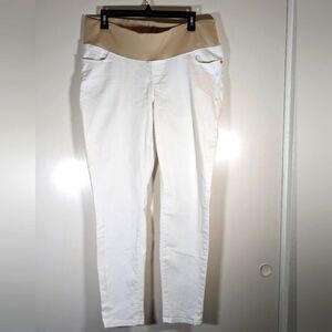 Ann Taylor LOFT White Underbelly Maturity Pull On Cotton Jeans W/Tan Waist